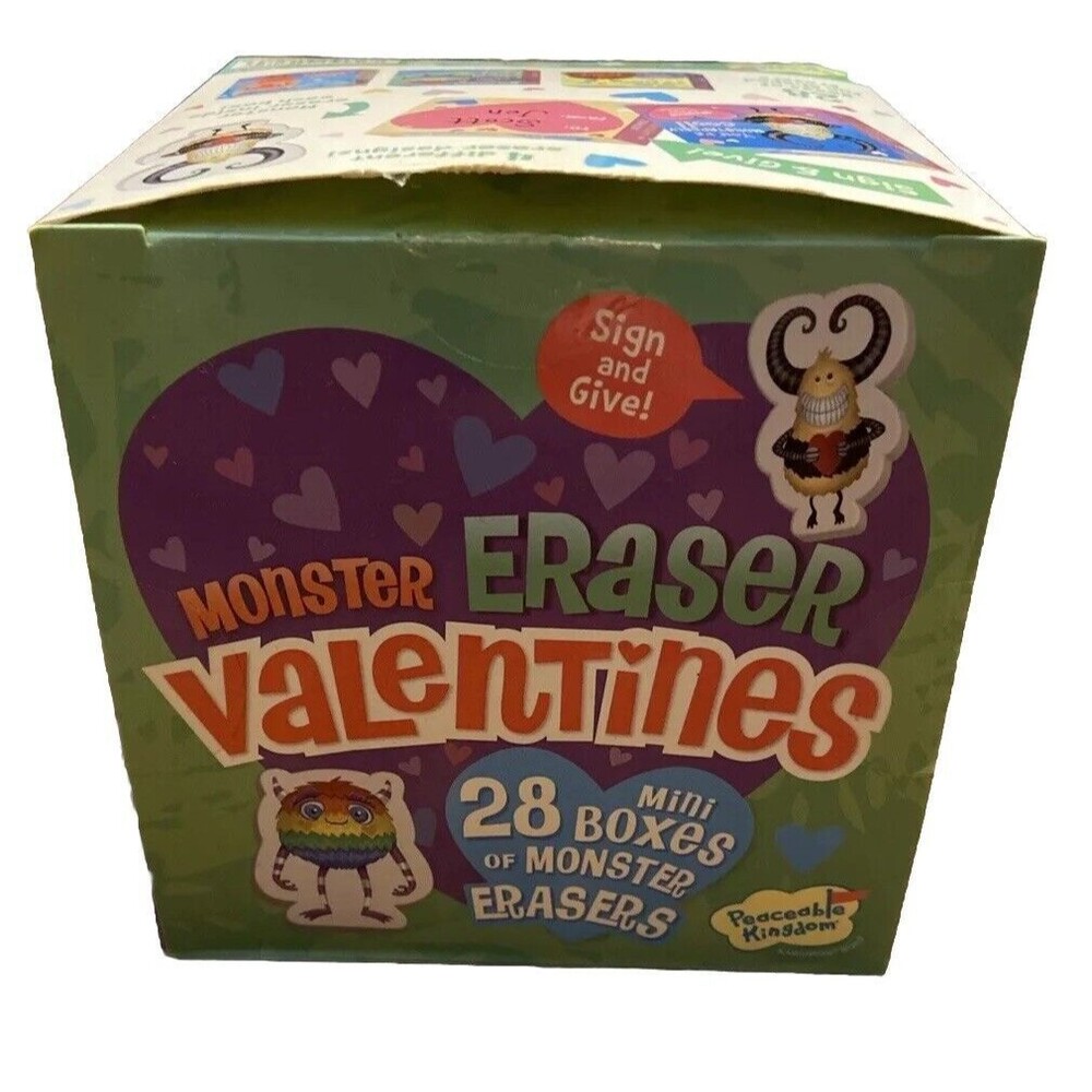 28 Peaceable Kingdom Valentines Day Cards for Kids w/Monster Erasers EnvelopeNew